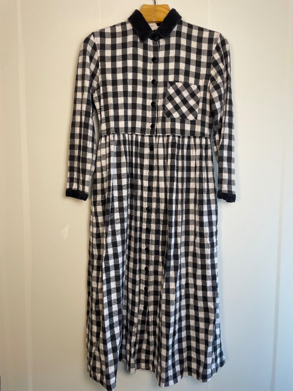 Vintage 90s MODA INT'L Gingham Midi Shirt Dress Cottagecore Made in USA Medium